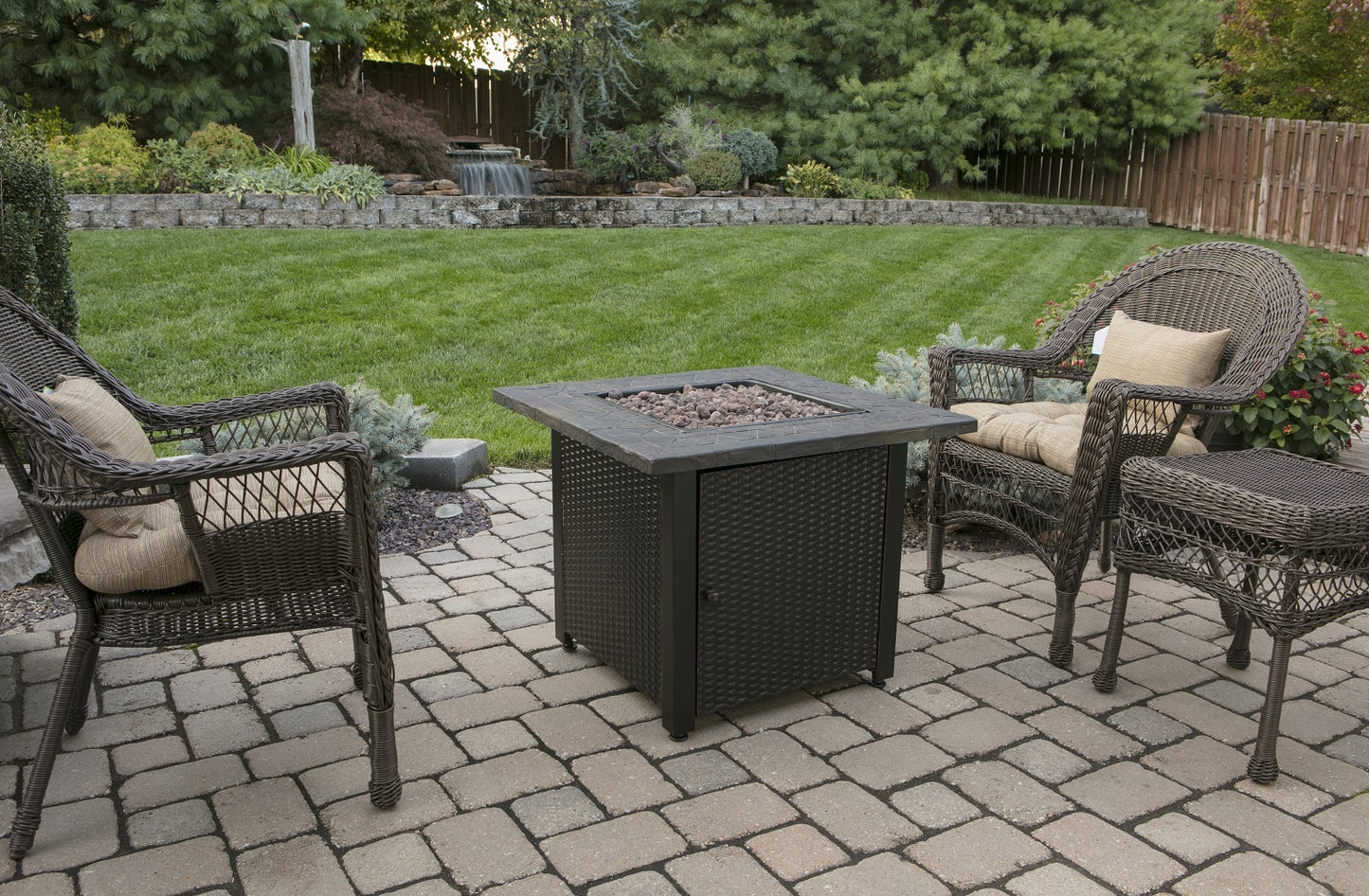 MR. BAR-B-Q LP Gas Outdoor Fire Pit with 30-in Resin Tile Mantel