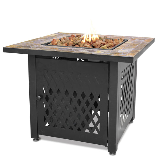 MR. BAR-B-Q LP Gas Outdoor Fire Pit with 30-in Slate Tile Mantel