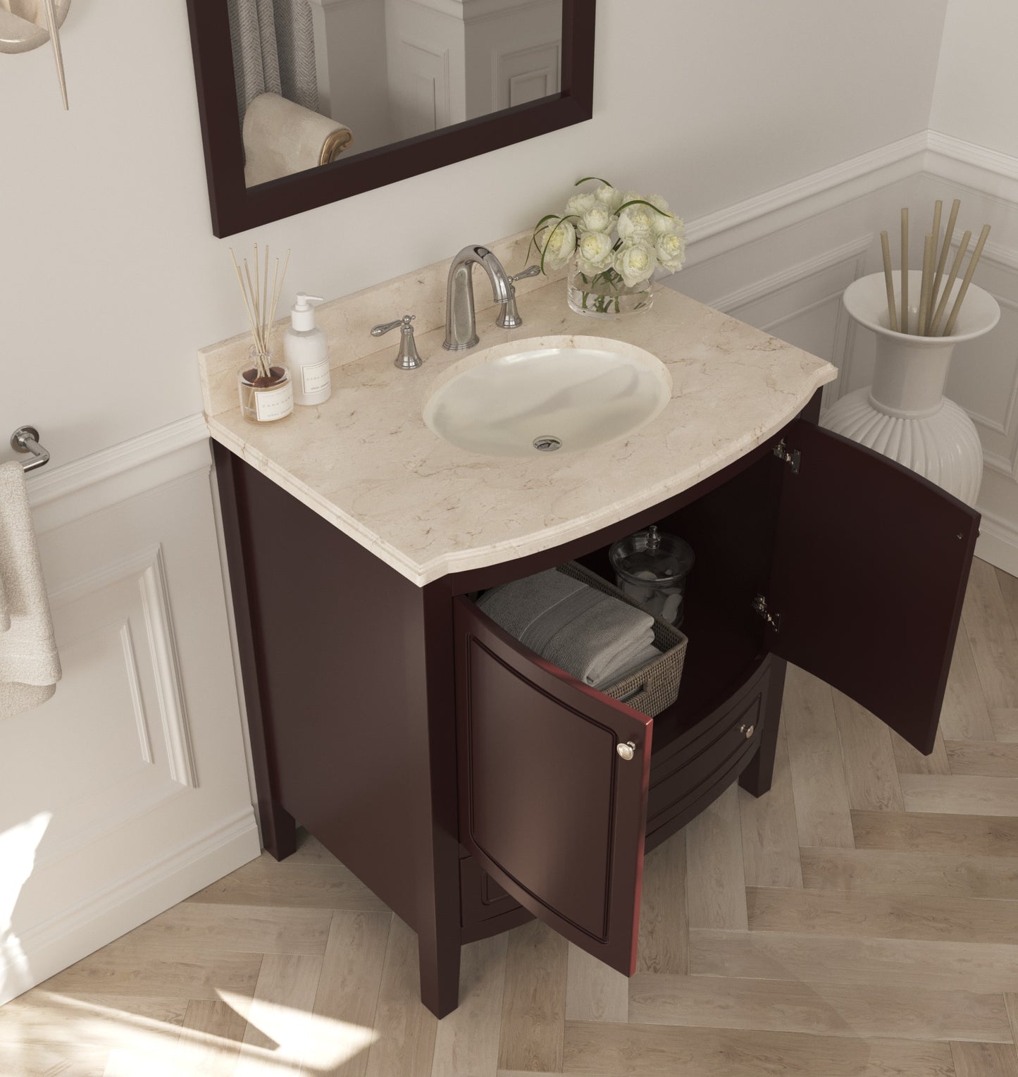 Laviva - Estella 32" Brown Bathroom Vanity with Jerusalem Gold Marble Countertop