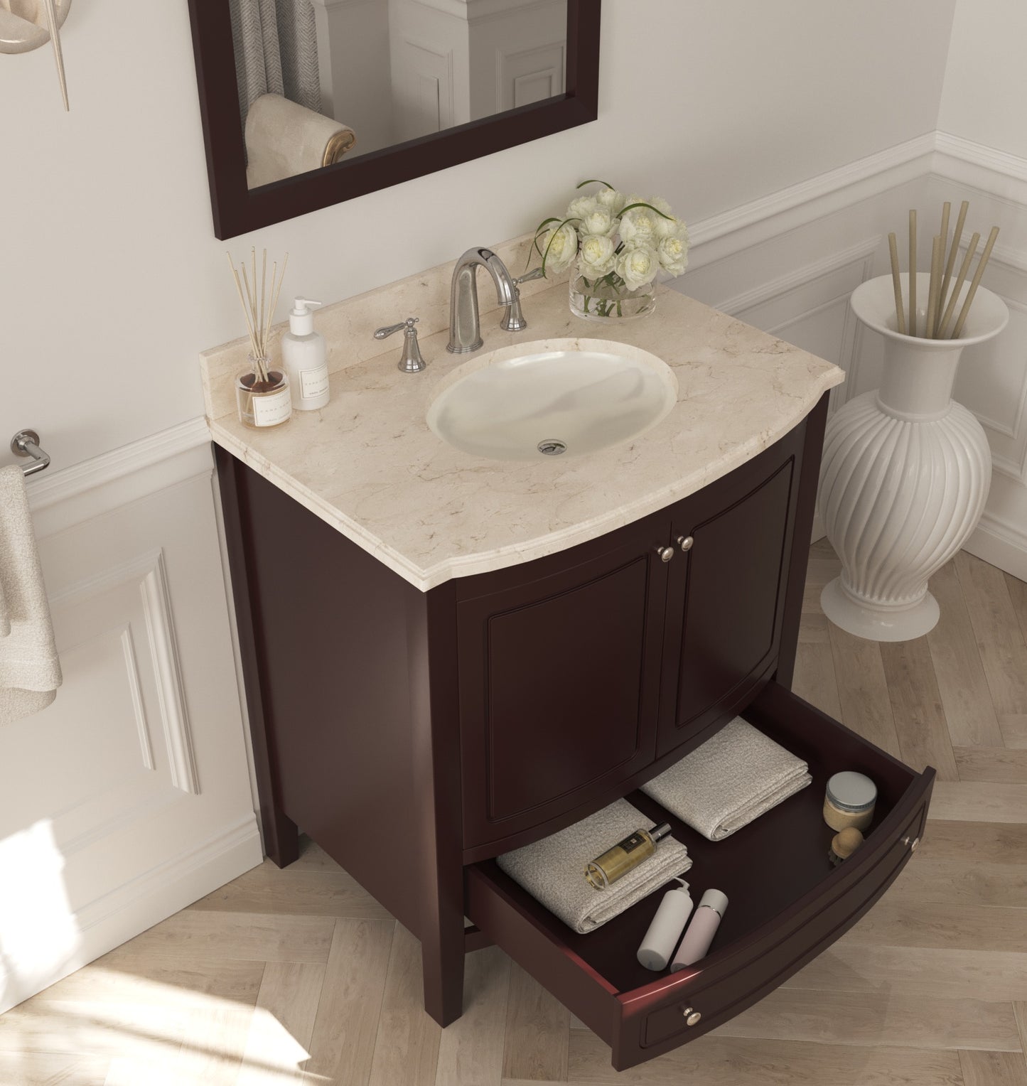 Laviva - Estella 32" Brown Bathroom Vanity with Jerusalem Gold Marble Countertop