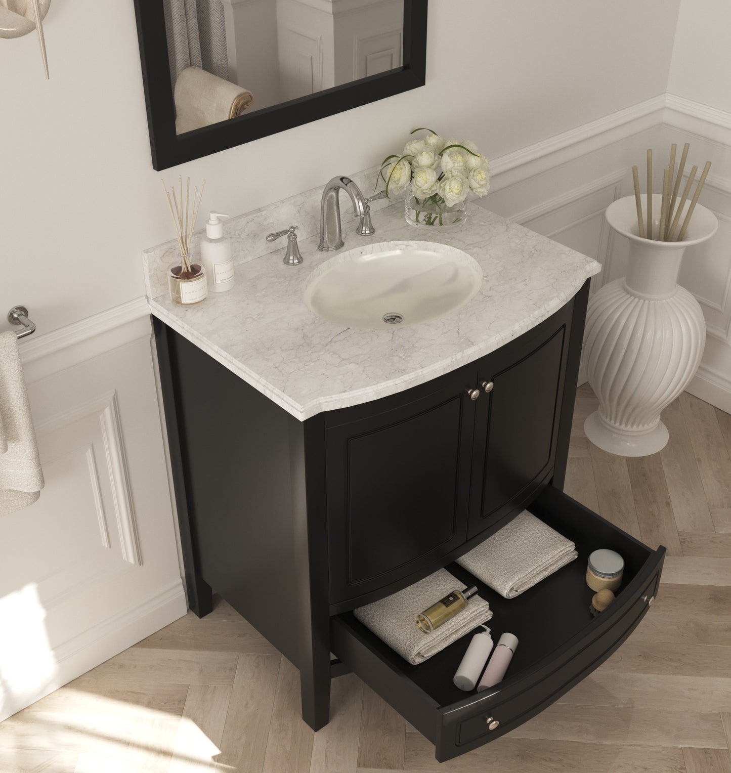 Laviva - Estella 32" Espresso Bathroom Vanity with White Carrara Marble Countertop