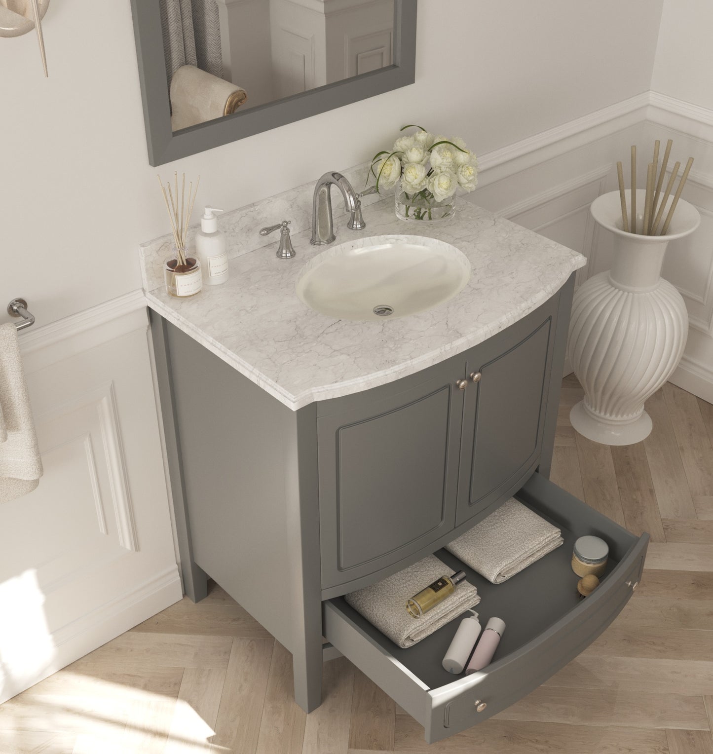 Laviva - Estella 32" Grey Bathroom Vanity with White Carrara Marble Countertop