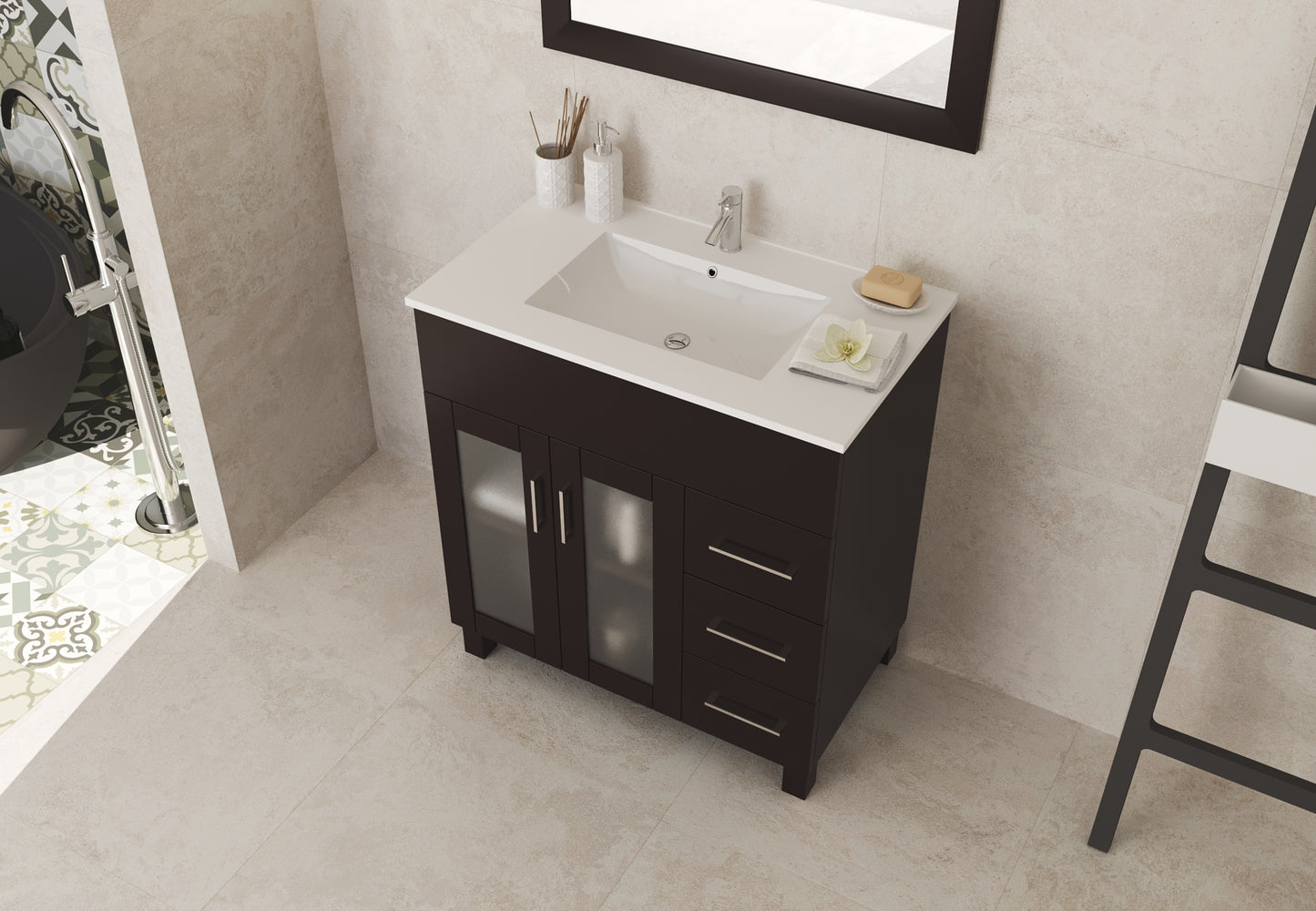 Laviva - Nova 32" Brown Bathroom Vanity with White Ceramic Basin Countertop