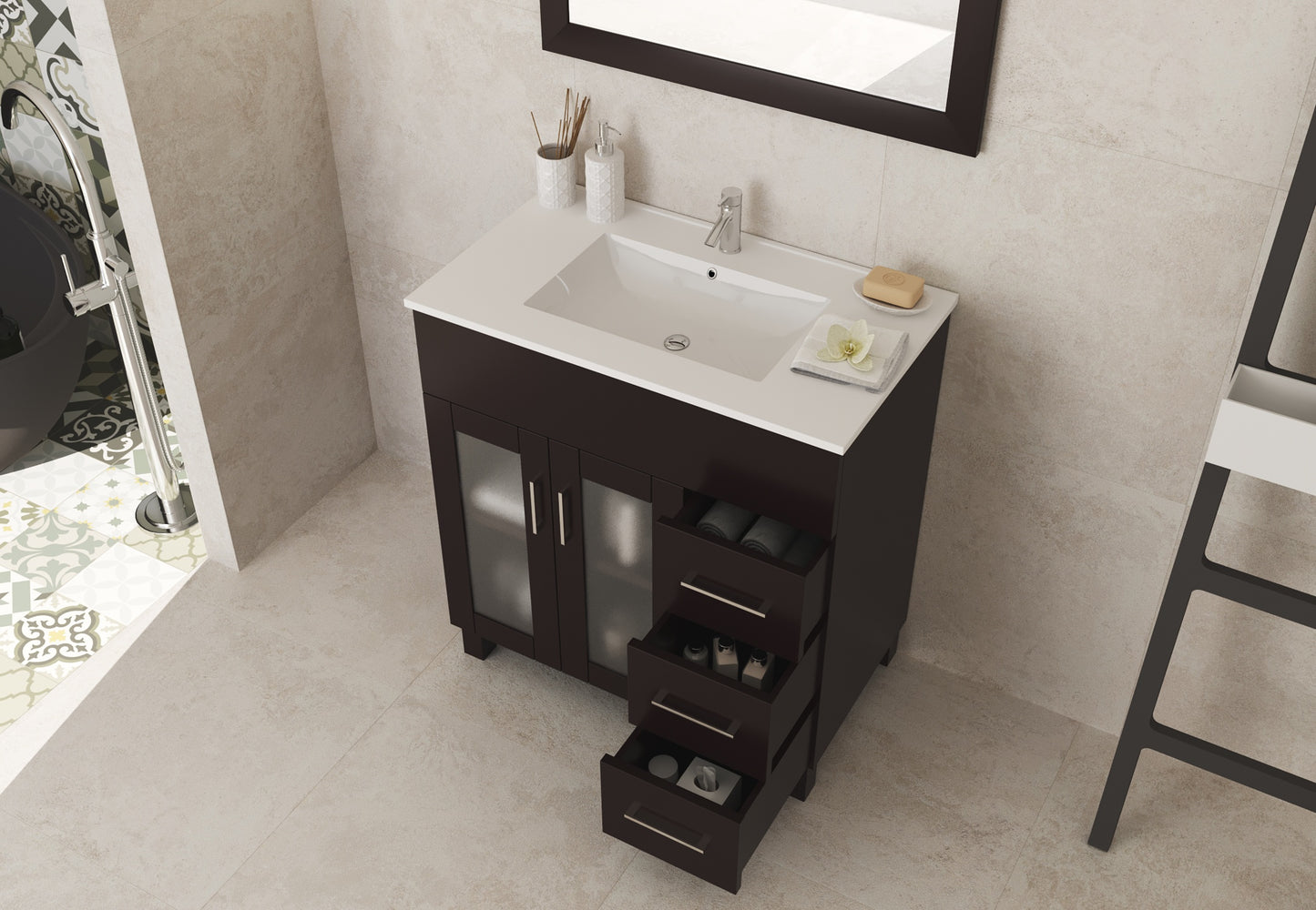 Laviva - Nova 32" Brown Bathroom Vanity with White Ceramic Basin Countertop