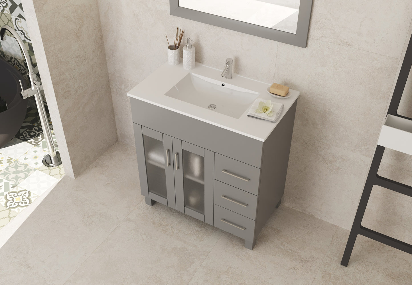 Laviva - Nova 32" Grey Bathroom Vanity with White Ceramic Basin Countertop