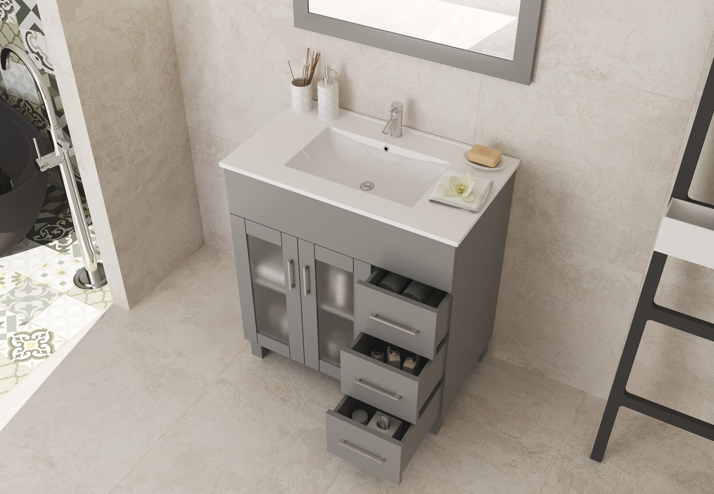 Laviva - Nova 32" Grey Bathroom Vanity with White Ceramic Basin Countertop