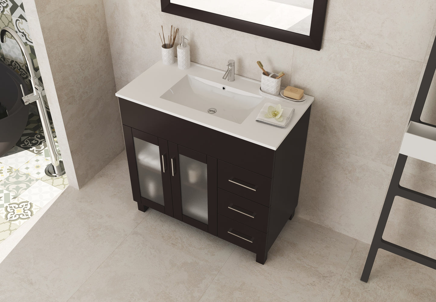 Laviva - Nova 36" Brown Bathroom Vanity with White Ceramic Basin Countertop