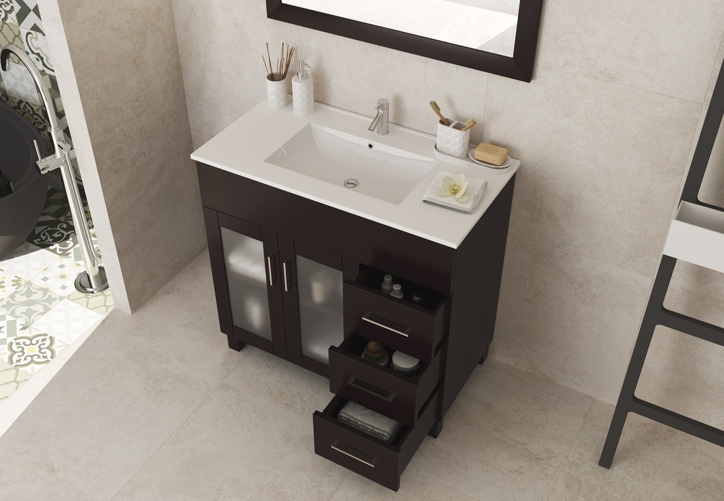 Laviva - Nova 36" Brown Bathroom Vanity with White Ceramic Basin Countertop