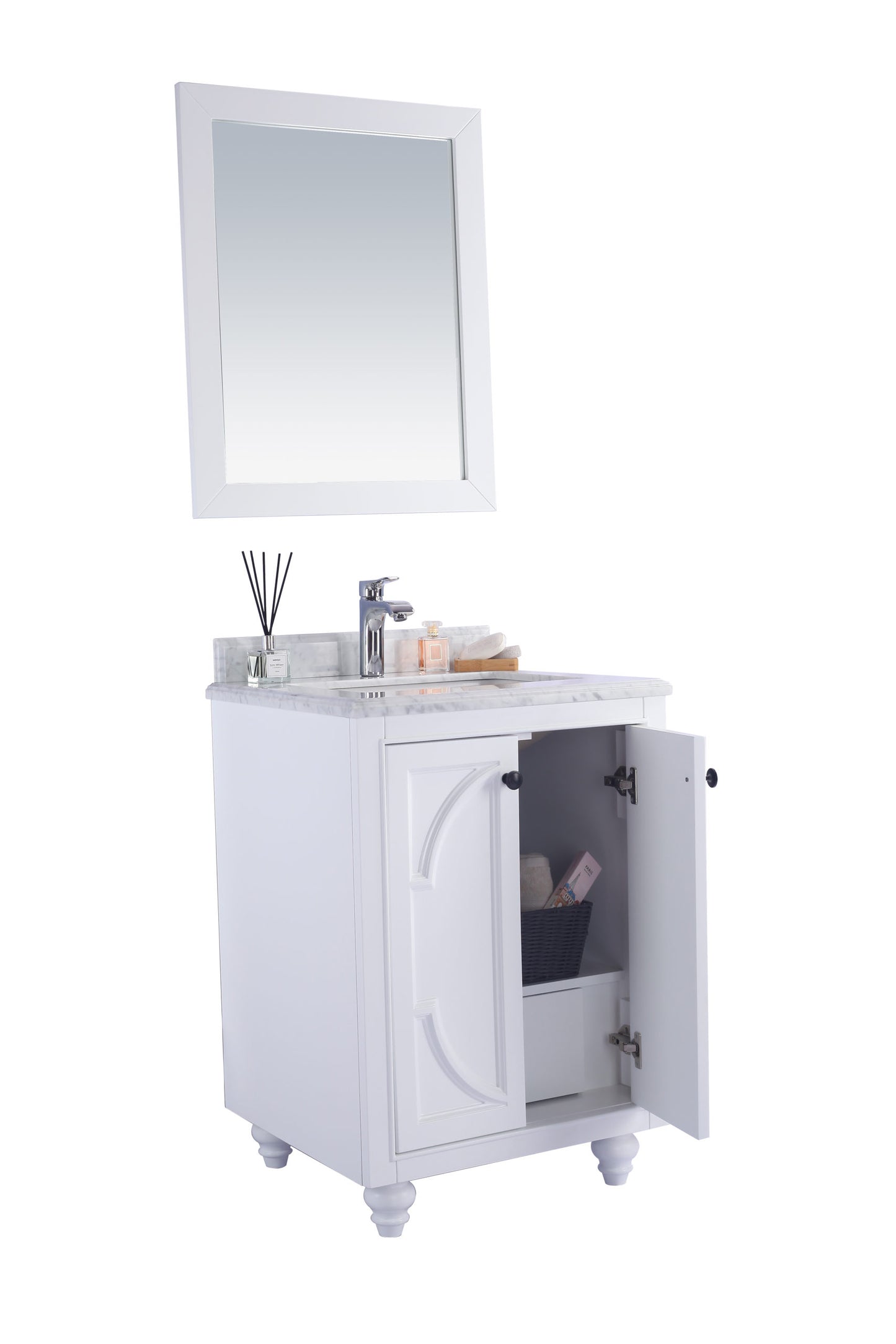 Laviva - Odyssey 24" White Bathroom Vanity with White Carrara Marble Countertop