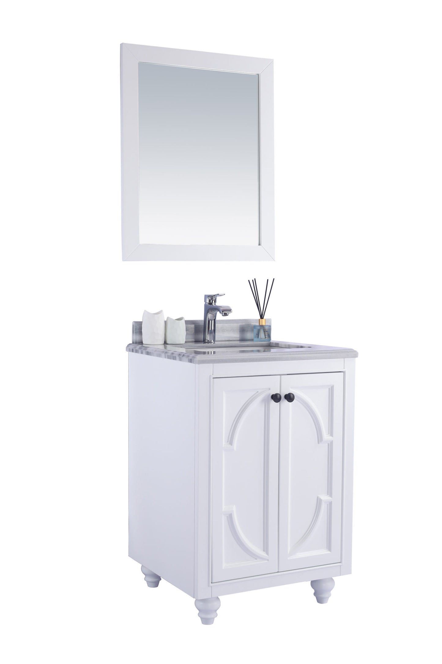 Laviva - Odyssey 24" White Bathroom Vanity with White Stripes Marble Countertop