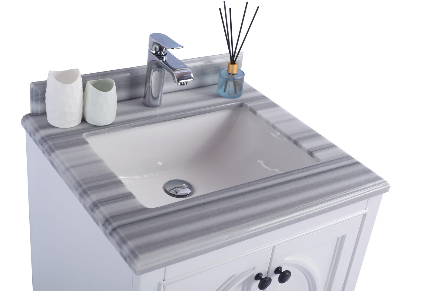 Laviva - Odyssey 24" White Bathroom Vanity with White Stripes Marble Countertop