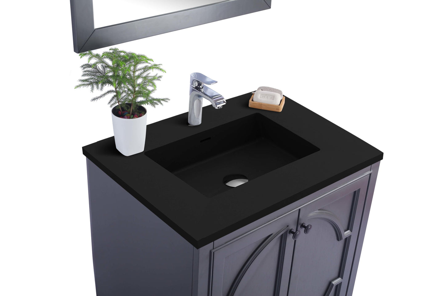 Laviva - Odyssey 30" Maple Grey Bathroom Vanity with Matte Black VIVA Stone Solid Surface Countertop