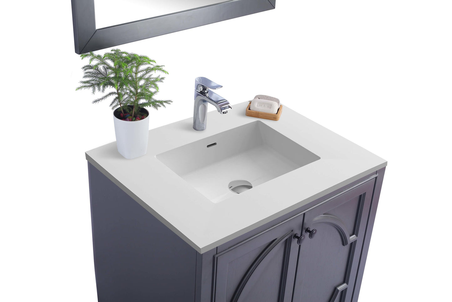 Laviva - Odyssey 30" Maple Grey Bathroom Vanity with Matte White VIVA Stone Solid Surface Countertop