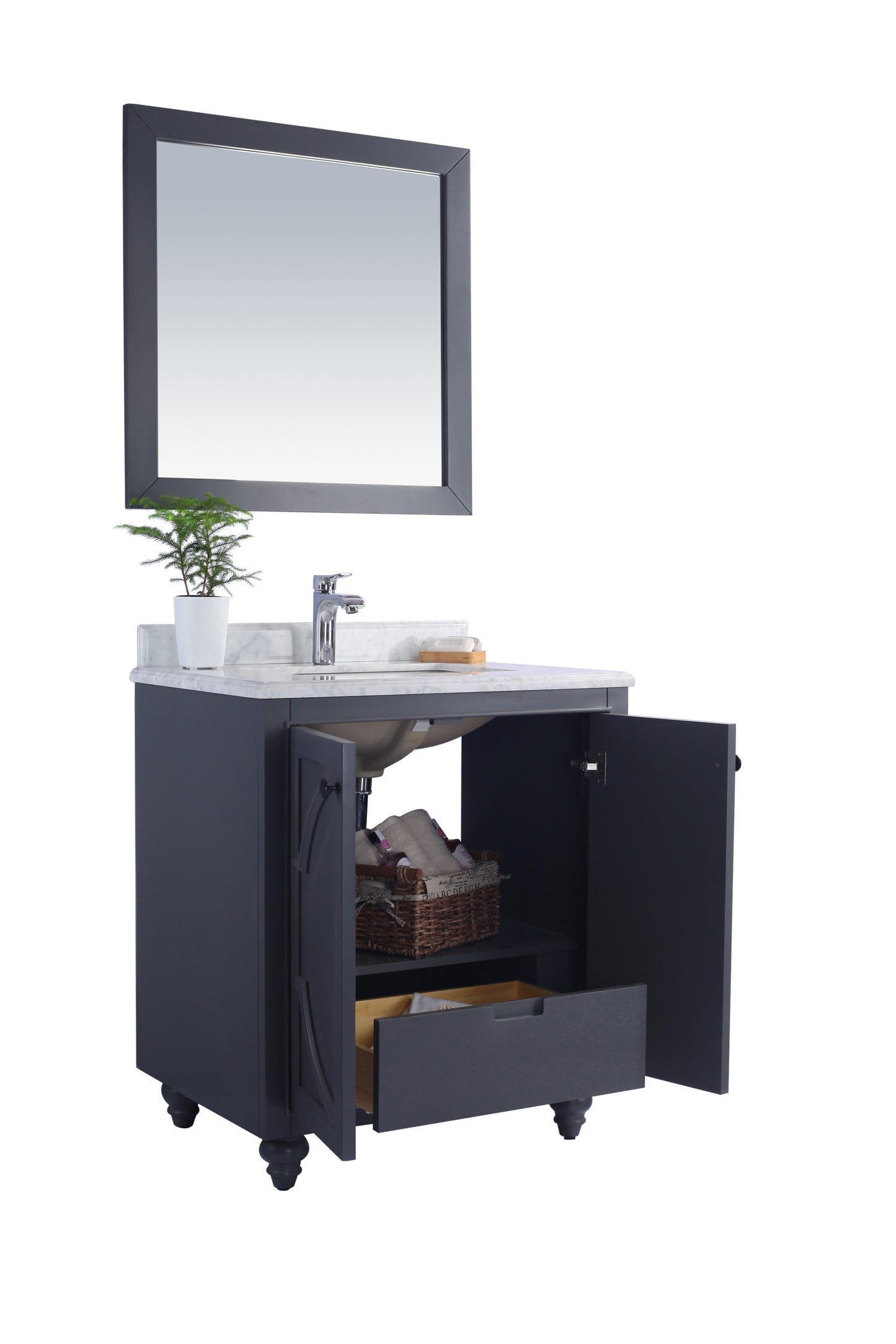 Laviva - Odyssey 30" Maple Grey Bathroom Vanity with Matte White VIVA Stone Solid Surface Countertop