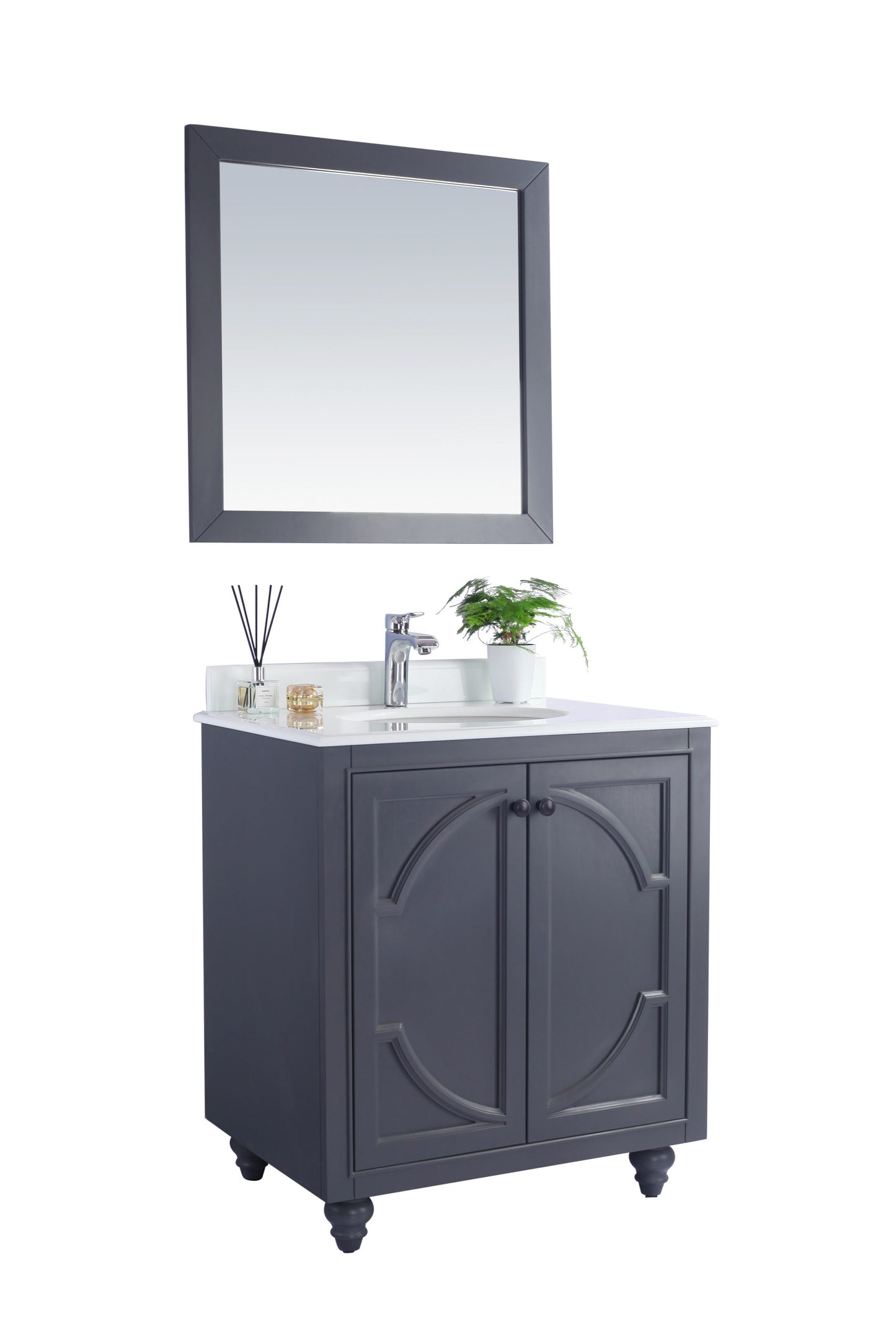 Laviva - Odyssey 30" Maple Grey Bathroom Vanity with Pure White Phoenix Stone Countertop