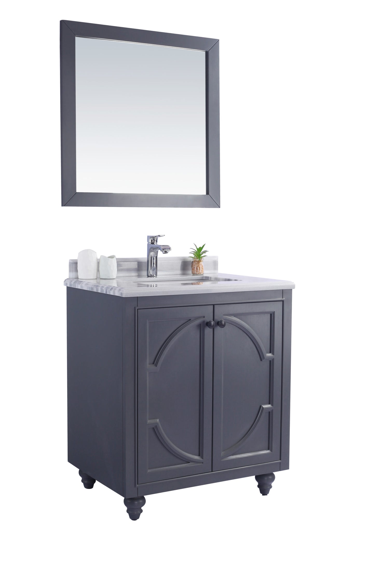 Laviva - Odyssey 30" Maple Grey Bathroom Vanity with White Stripes Marble Countertop