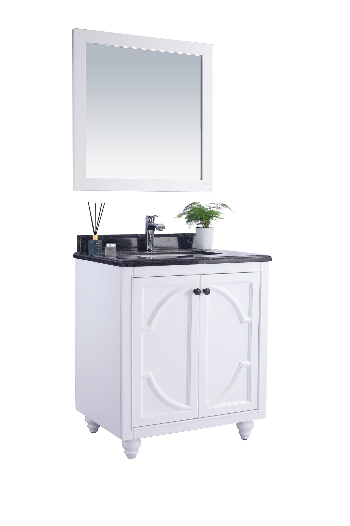 Laviva - Odyssey 30" White Bathroom Vanity with Black Wood Marble Countertop