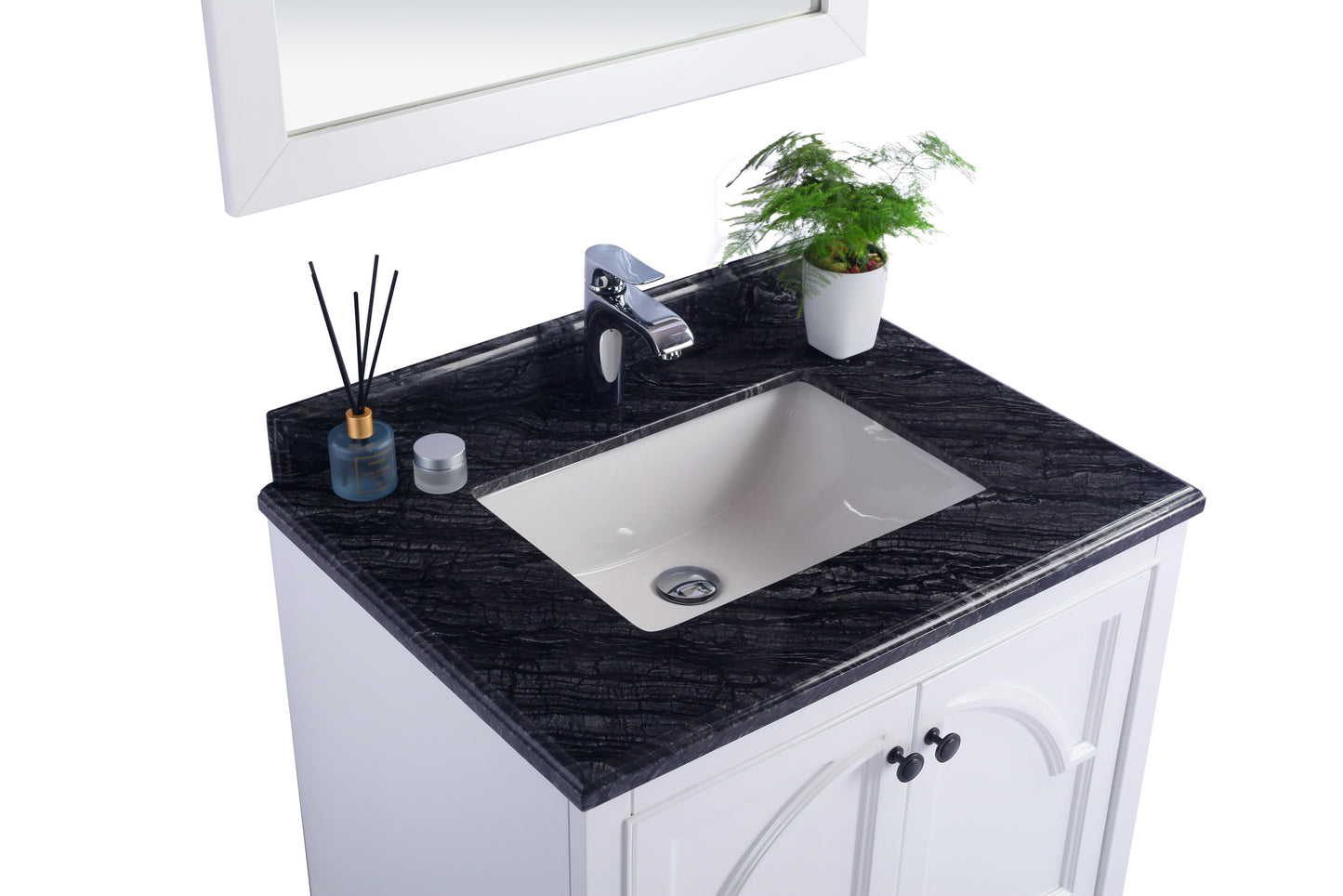 Laviva - Odyssey 30" White Bathroom Vanity with Black Wood Marble Countertop