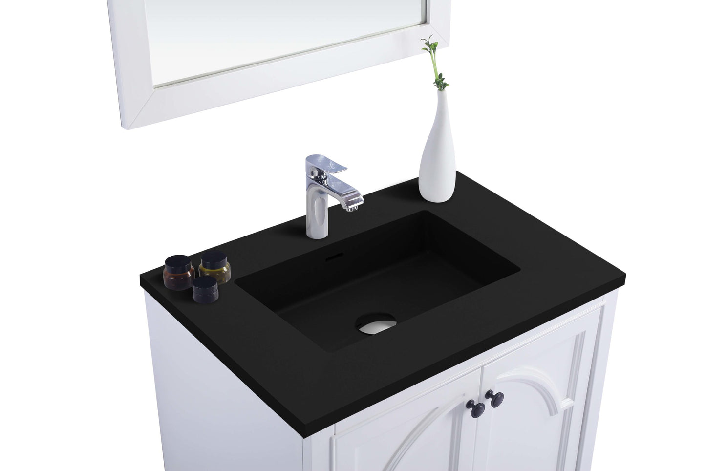 Laviva - Odyssey 30" White Bathroom Vanity with Matte Black VIVA Stone Solid Surface Countertop