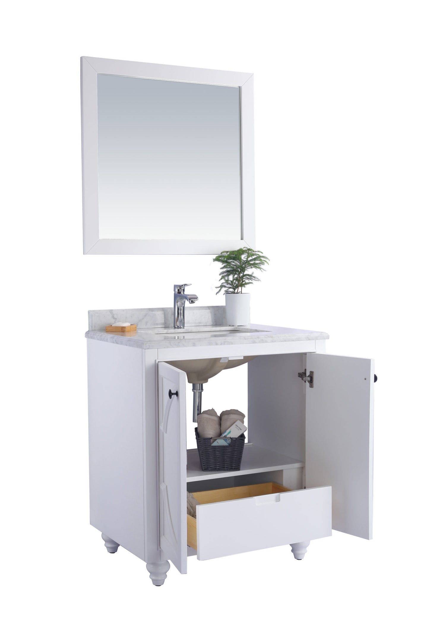 Laviva - Odyssey 30" White Bathroom Vanity with Matte Black VIVA Stone Solid Surface Countertop