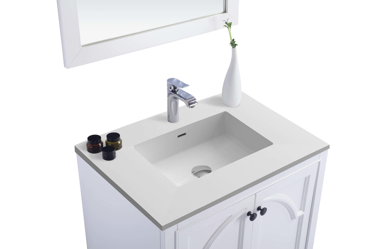 Laviva - Odyssey 30" White Bathroom Vanity with Matte White VIVA Stone Solid Surface Countertop