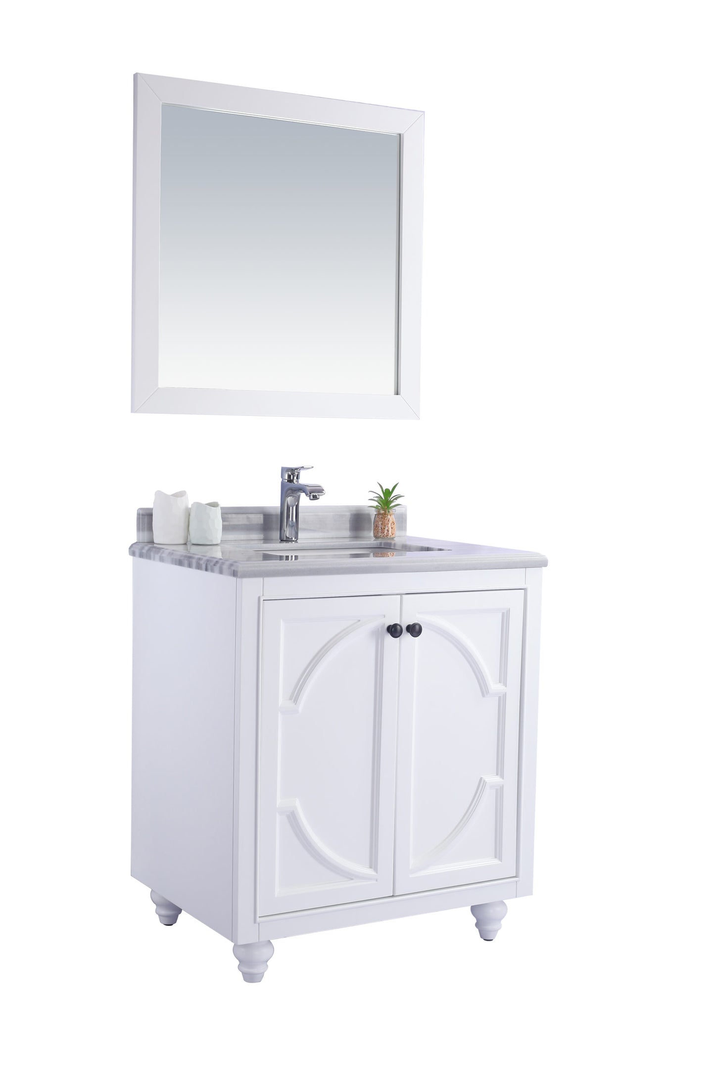 Laviva - Odyssey 30" White Bathroom Vanity with White Stripes Marble Countertop