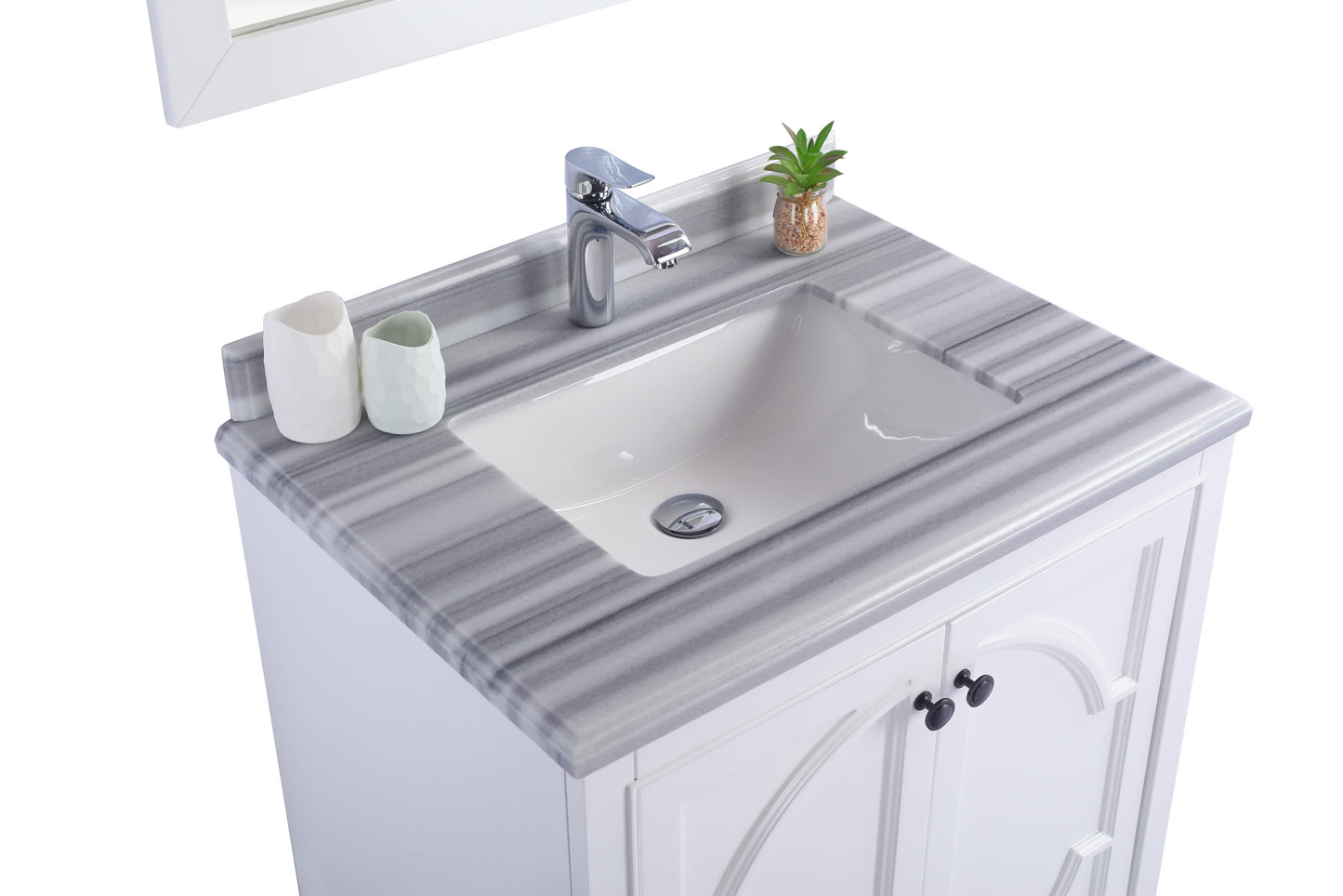 Laviva - Odyssey 30" White Bathroom Vanity with White Stripes Marble Countertop