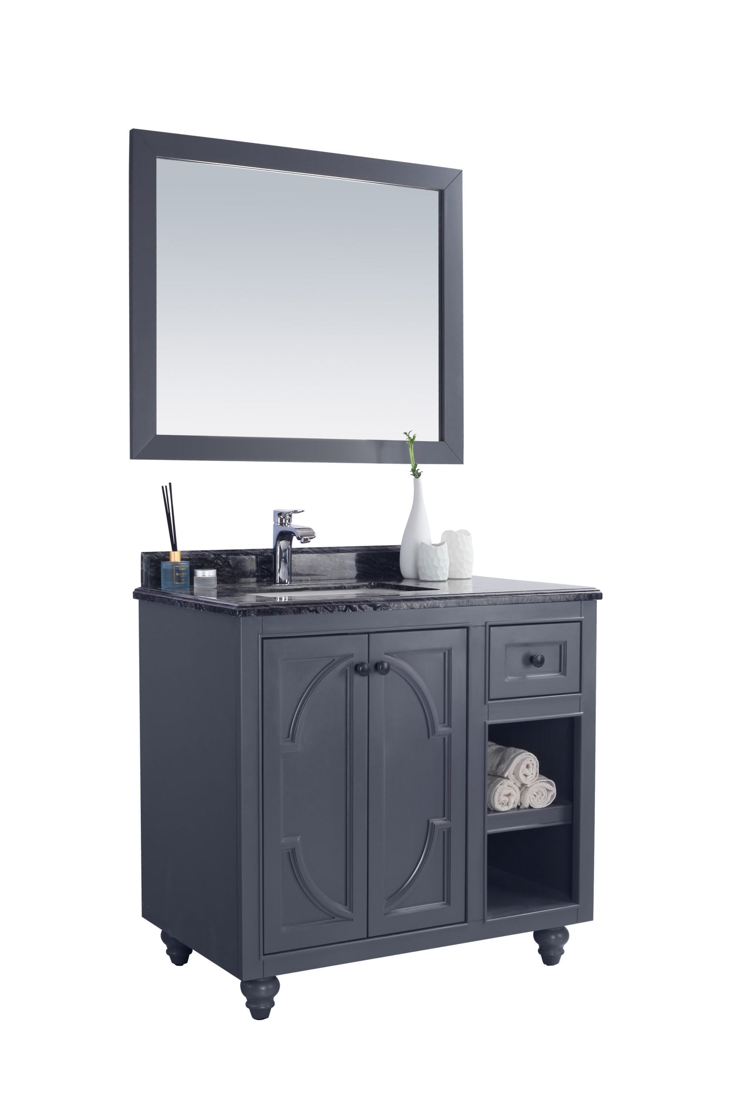 Laviva - Odyssey 36" Maple Grey Bathroom Vanity with Black Wood Marble Countertop