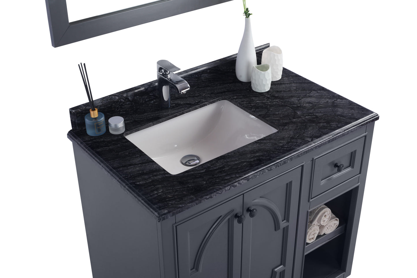 Laviva - Odyssey 36" Maple Grey Bathroom Vanity with Black Wood Marble Countertop