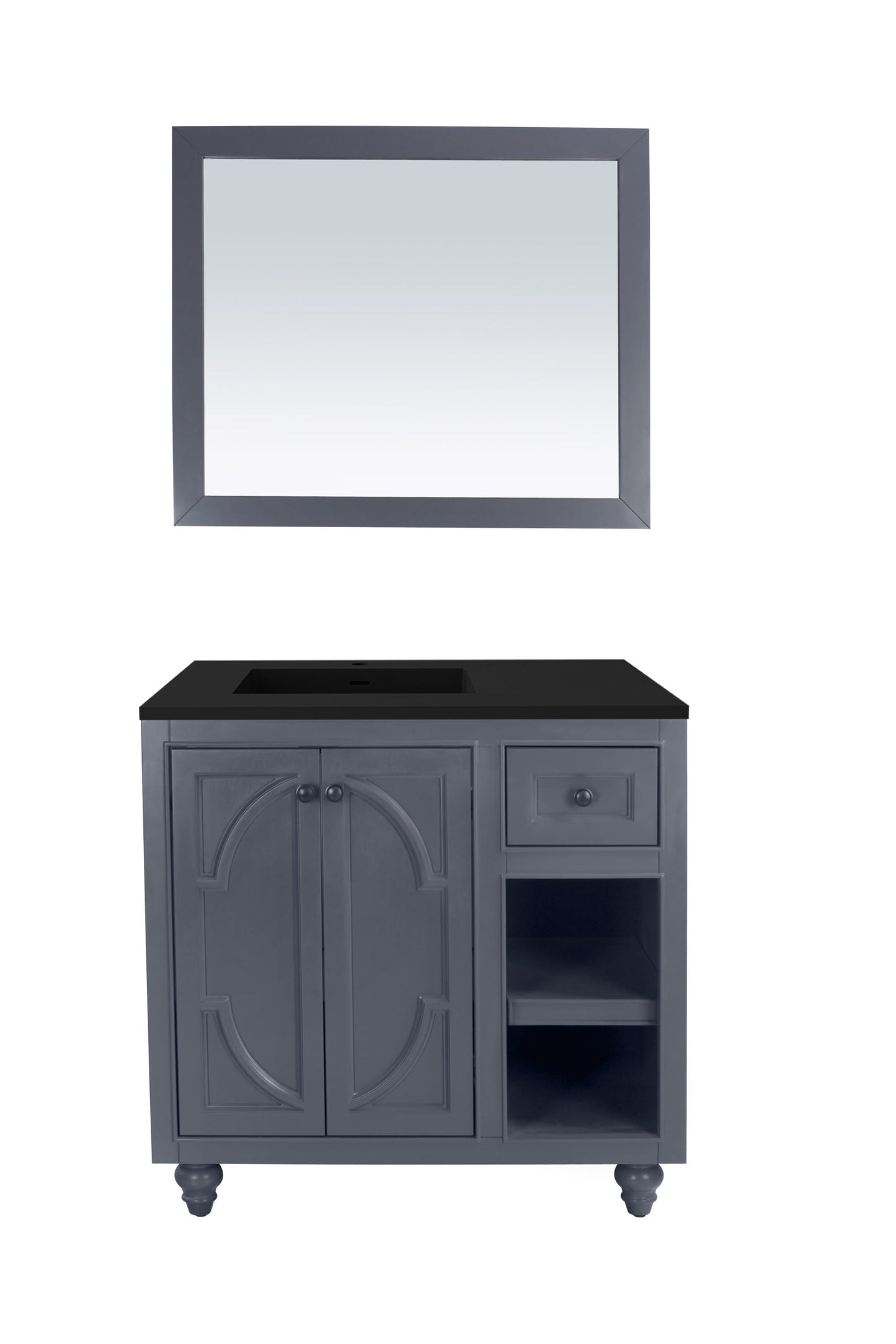 Laviva - Odyssey 36" Maple Grey Bathroom Vanity with Matte Black VIVA Stone Solid Surface Countertop