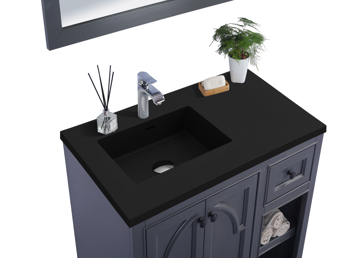 Laviva - Odyssey 36" Maple Grey Bathroom Vanity with Matte Black VIVA Stone Solid Surface Countertop