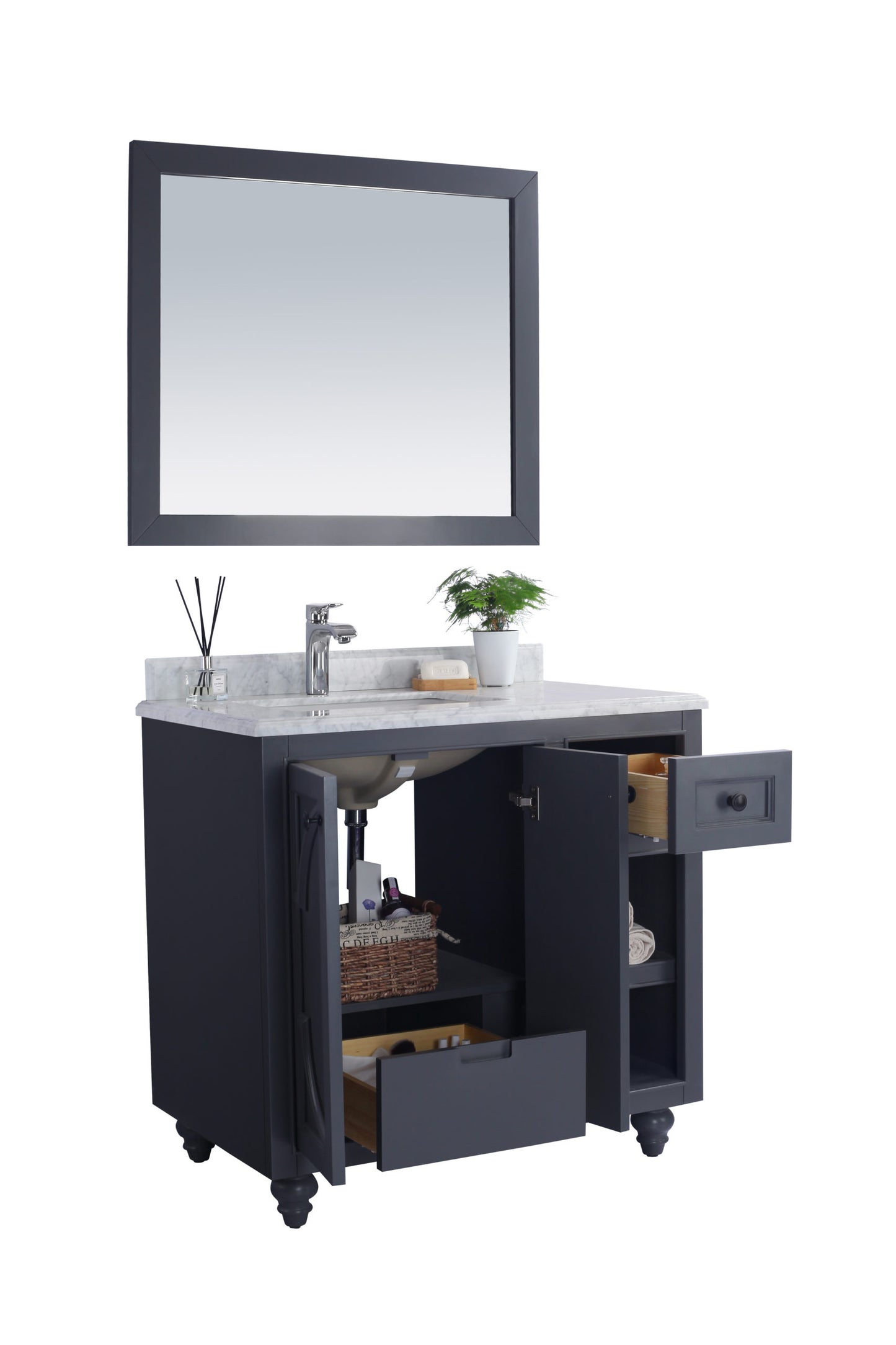 Laviva - Odyssey 36" Maple Grey Bathroom Vanity with Matte Black VIVA Stone Solid Surface Countertop