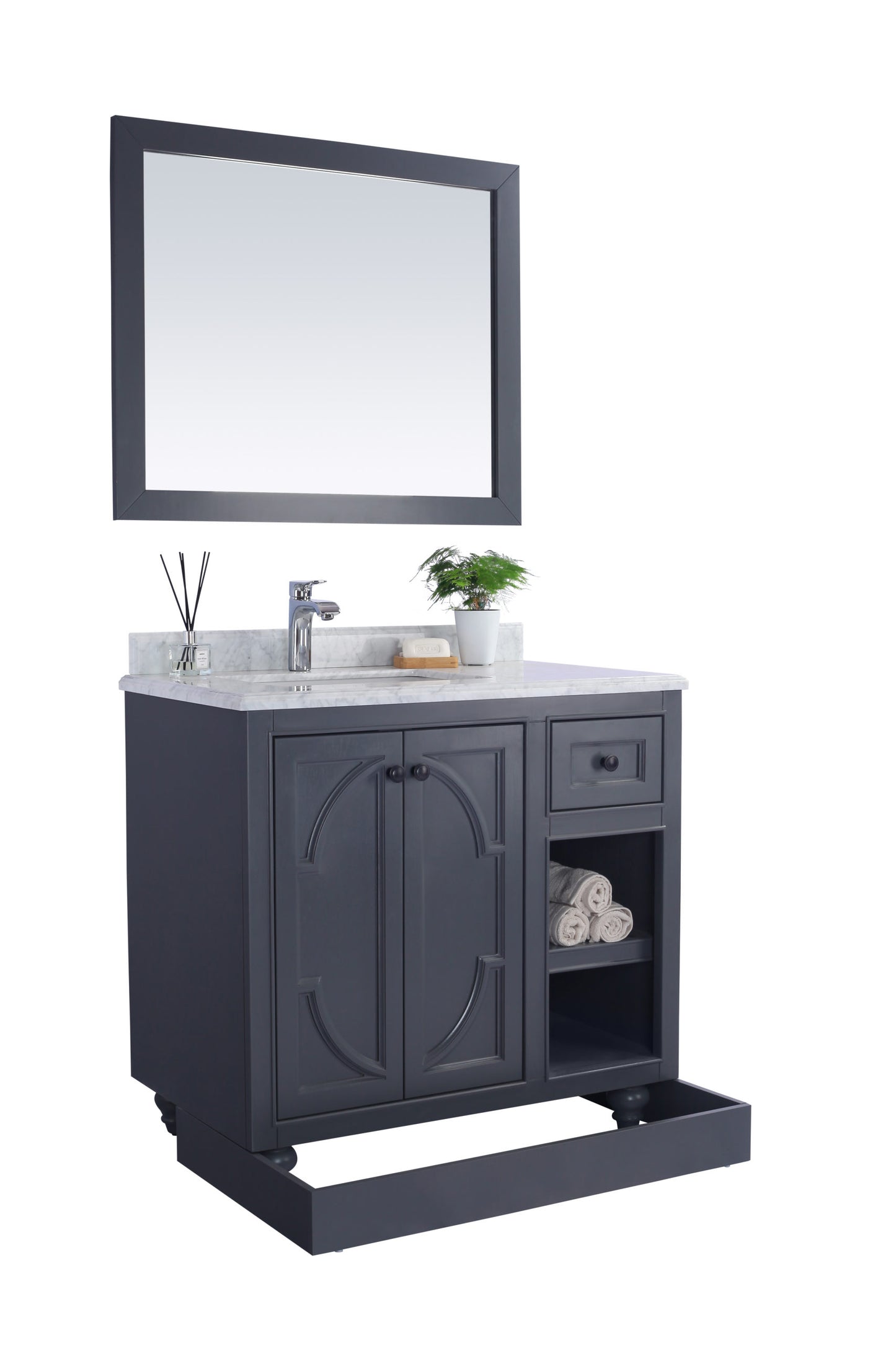 Laviva - Odyssey 36" Maple Grey Bathroom Vanity with Matte Black VIVA Stone Solid Surface Countertop