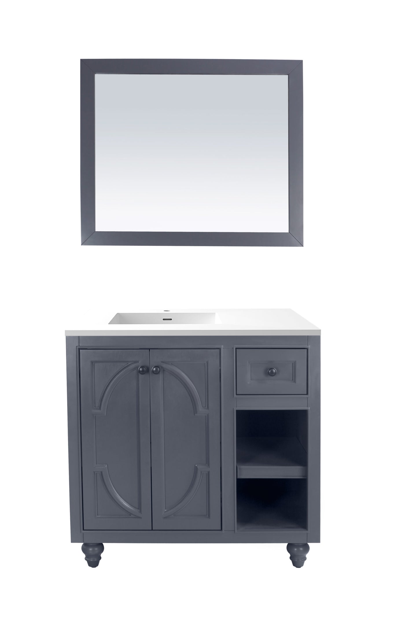 Laviva - Odyssey 36" Maple Grey Bathroom Vanity with Matte White VIVA Stone Solid Surface Countertop