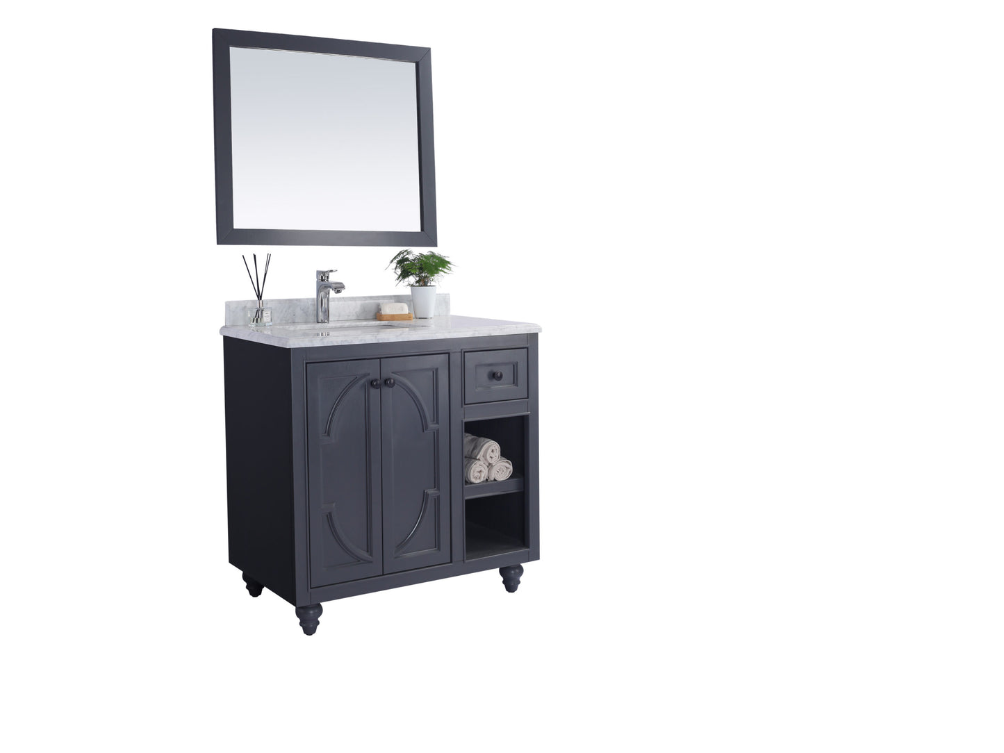 Laviva - Odyssey 36" Maple Grey Bathroom Vanity with White Carrara Marble Countertop