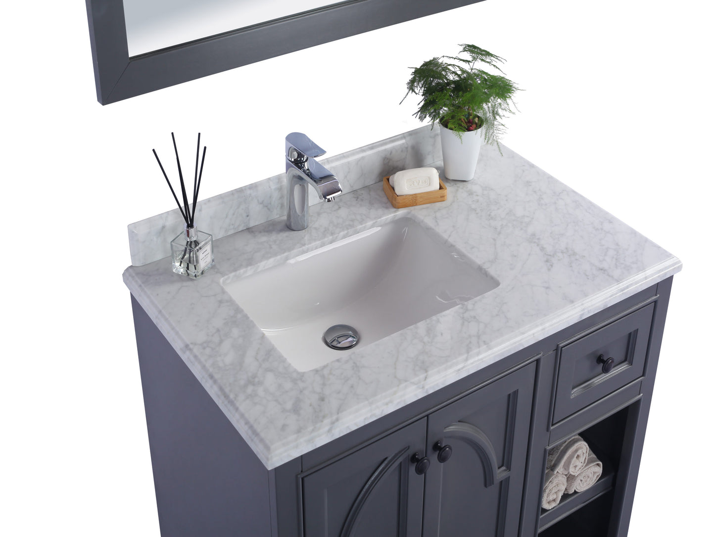 Laviva - Odyssey 36" Maple Grey Bathroom Vanity with White Carrara Marble Countertop