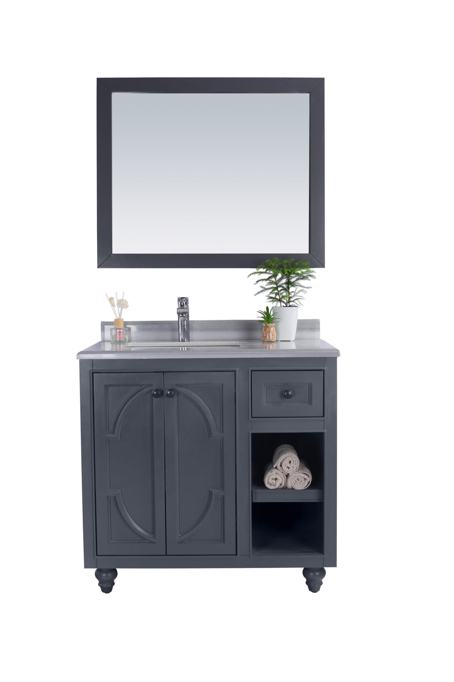 Laviva - Odyssey 36" Maple Grey Bathroom Vanity with White Stripes Marble Countertop