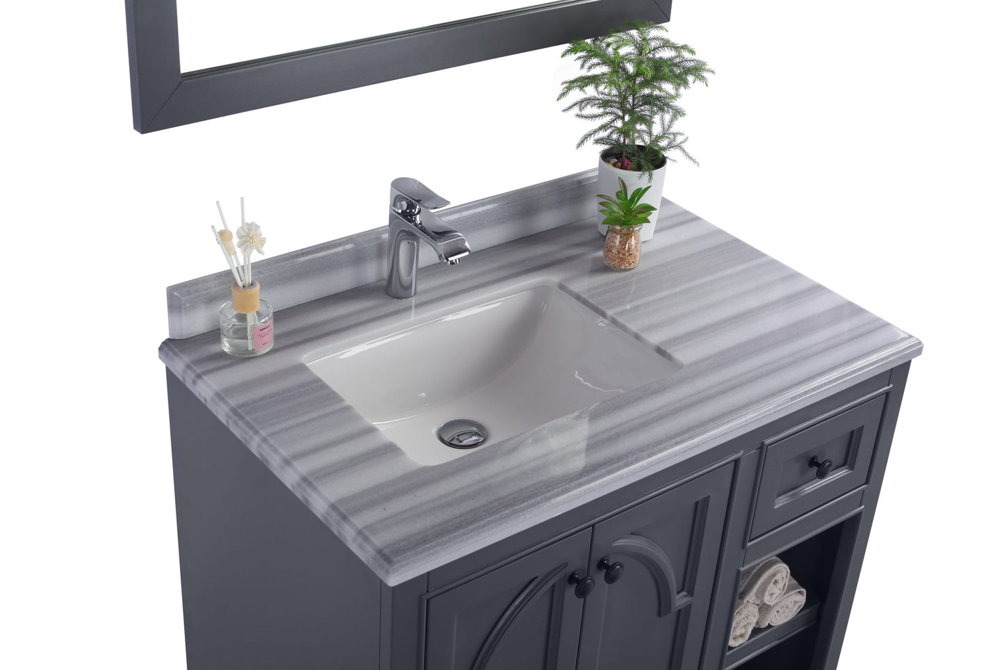 Laviva - Odyssey 36" Maple Grey Bathroom Vanity with White Stripes Marble Countertop