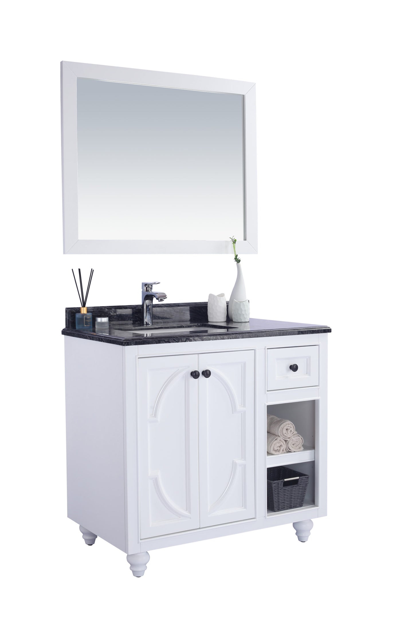 Laviva - Odyssey 36" White Bathroom Vanity with Black Wood Marble Countertop