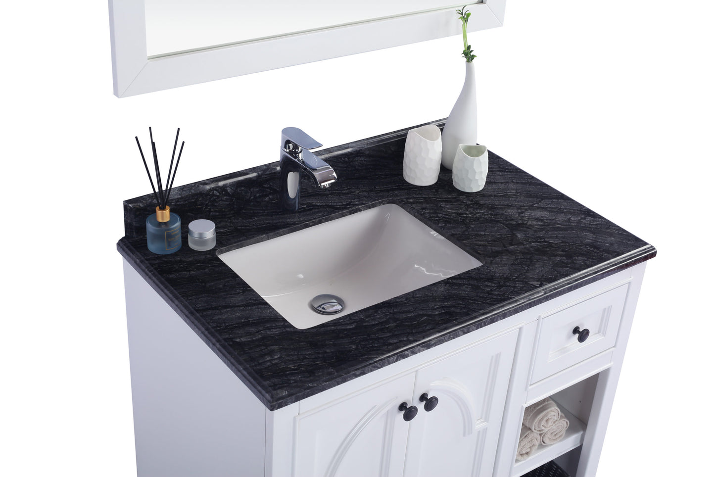 Laviva - Odyssey 36" White Bathroom Vanity with Black Wood Marble Countertop