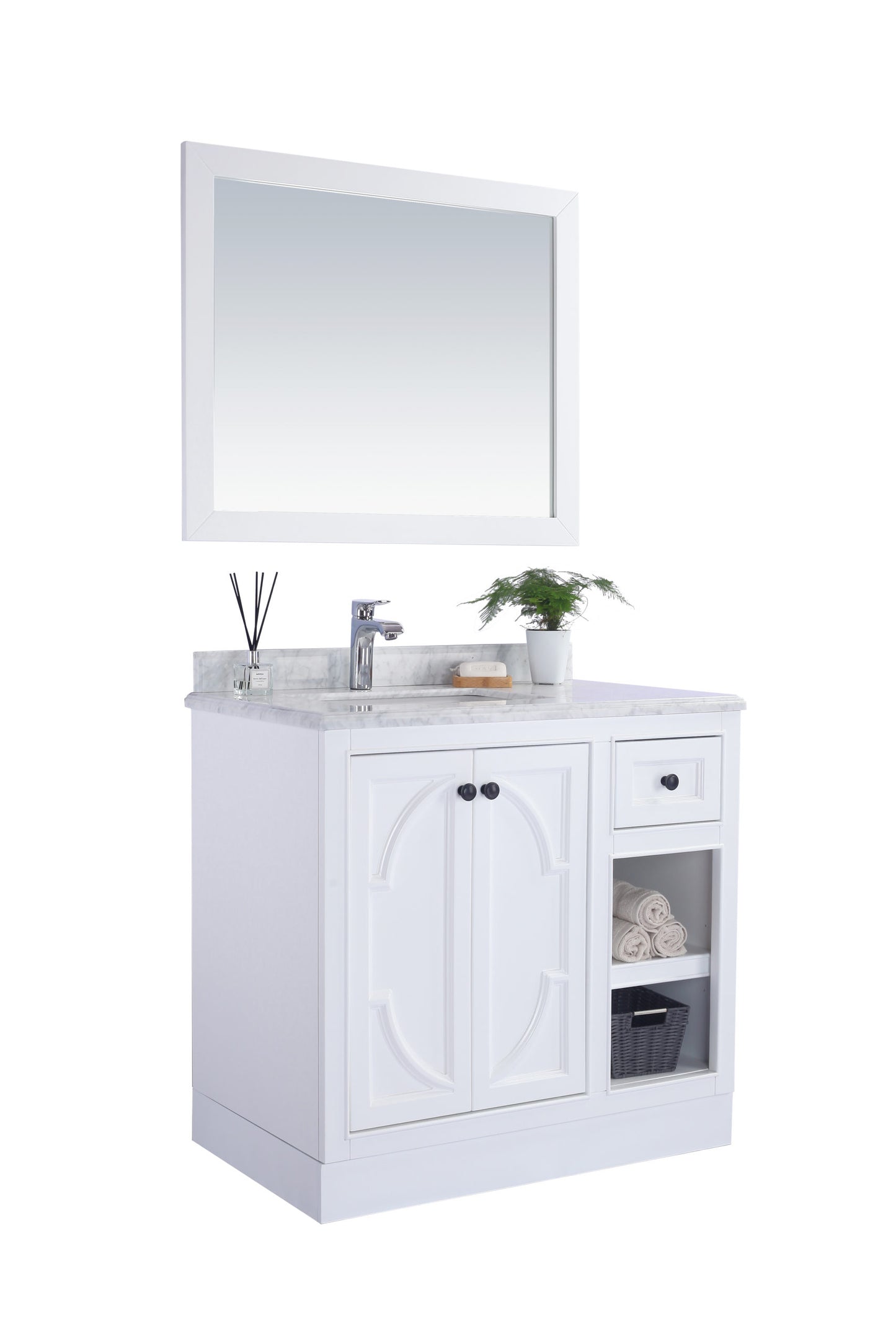 Laviva - Odyssey 36" White Bathroom Vanity with Black Wood Marble Countertop