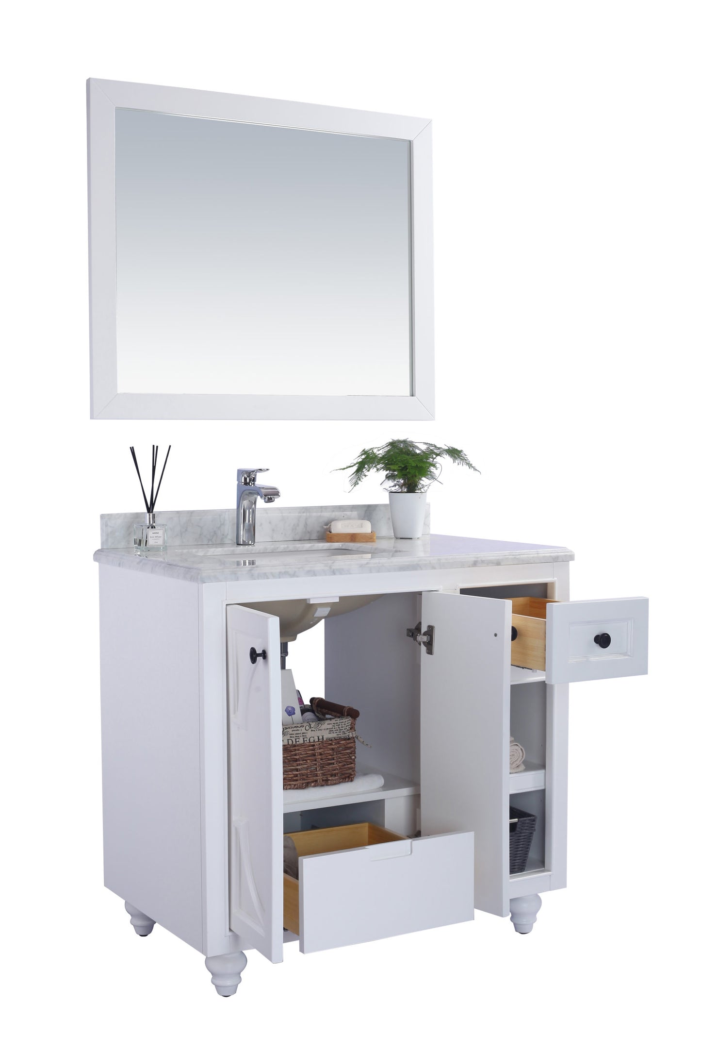 Laviva - Odyssey 36" White Bathroom Vanity with Matte Black VIVA Stone Solid Surface Countertop