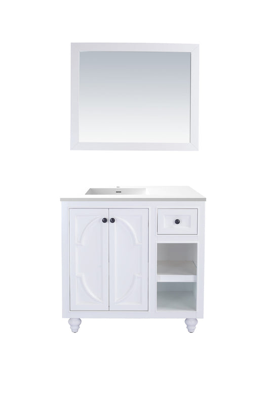 Laviva - Odyssey 36" White Bathroom Vanity with Matte White VIVA Stone Solid Surface Countertop