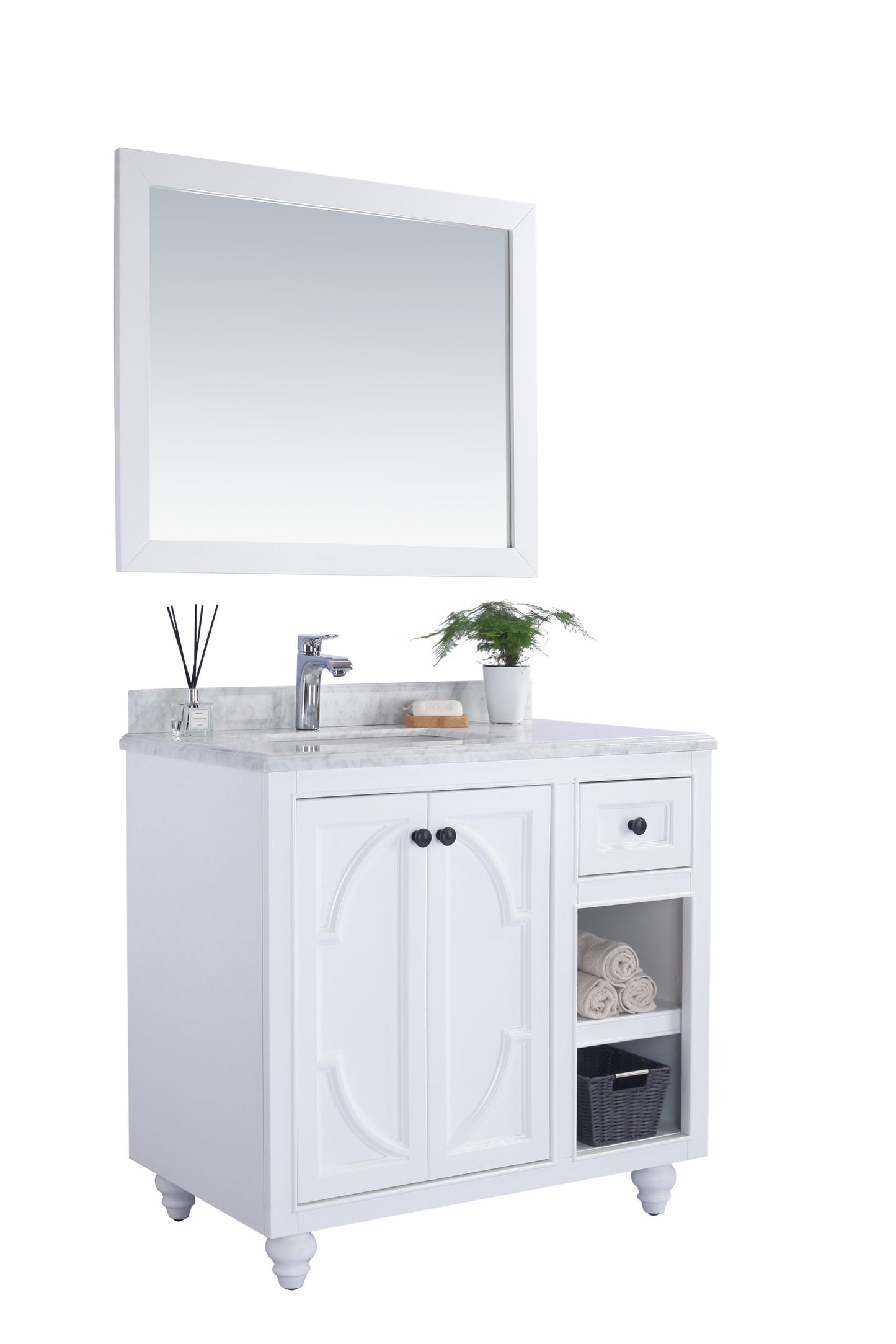 Laviva - Odyssey 36" White Bathroom Vanity with White Carrara Marble Countertop