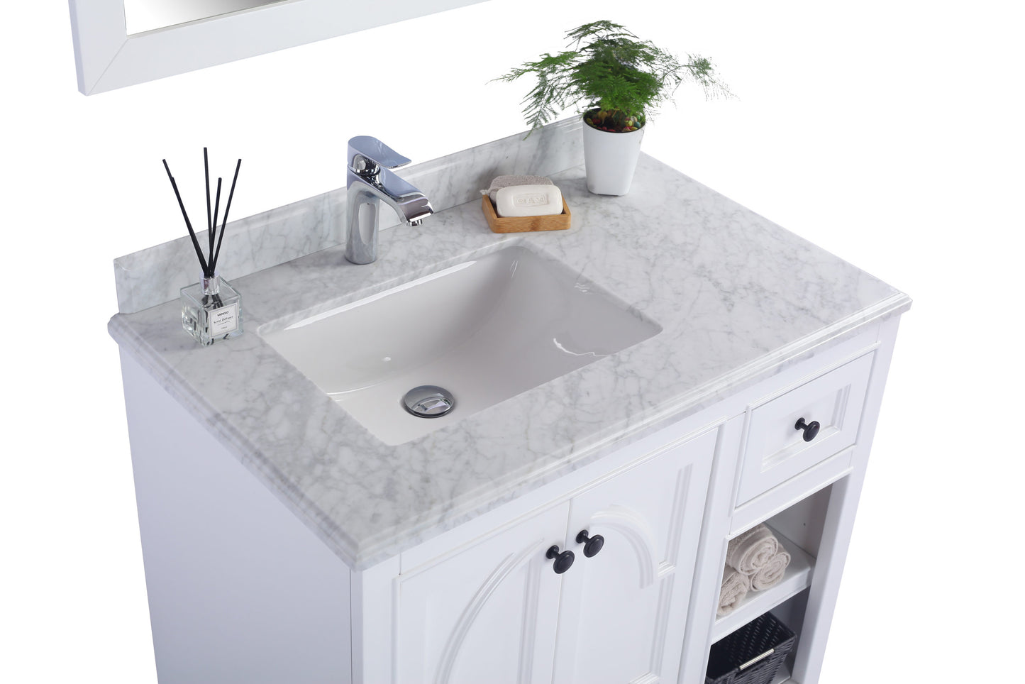 Laviva - Odyssey 36" White Bathroom Vanity with White Carrara Marble Countertop