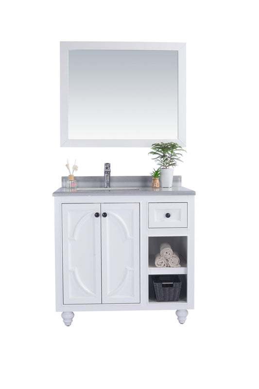 Laviva - Odyssey 36" White Bathroom Vanity with White Stripes Marble Countertop