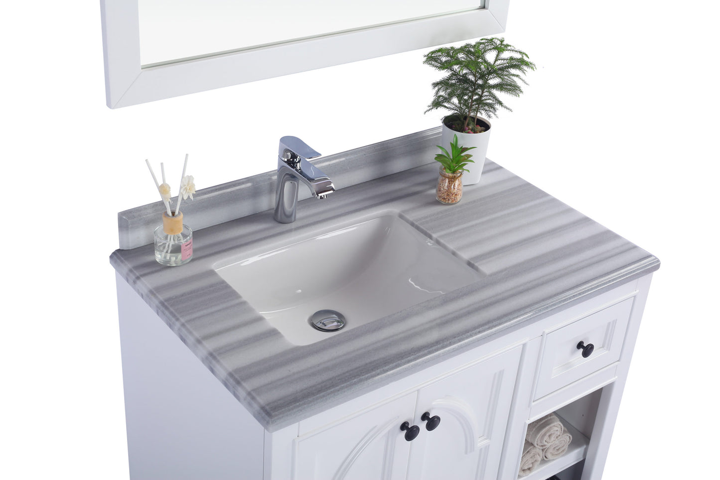 Laviva - Odyssey 36" White Bathroom Vanity with White Stripes Marble Countertop