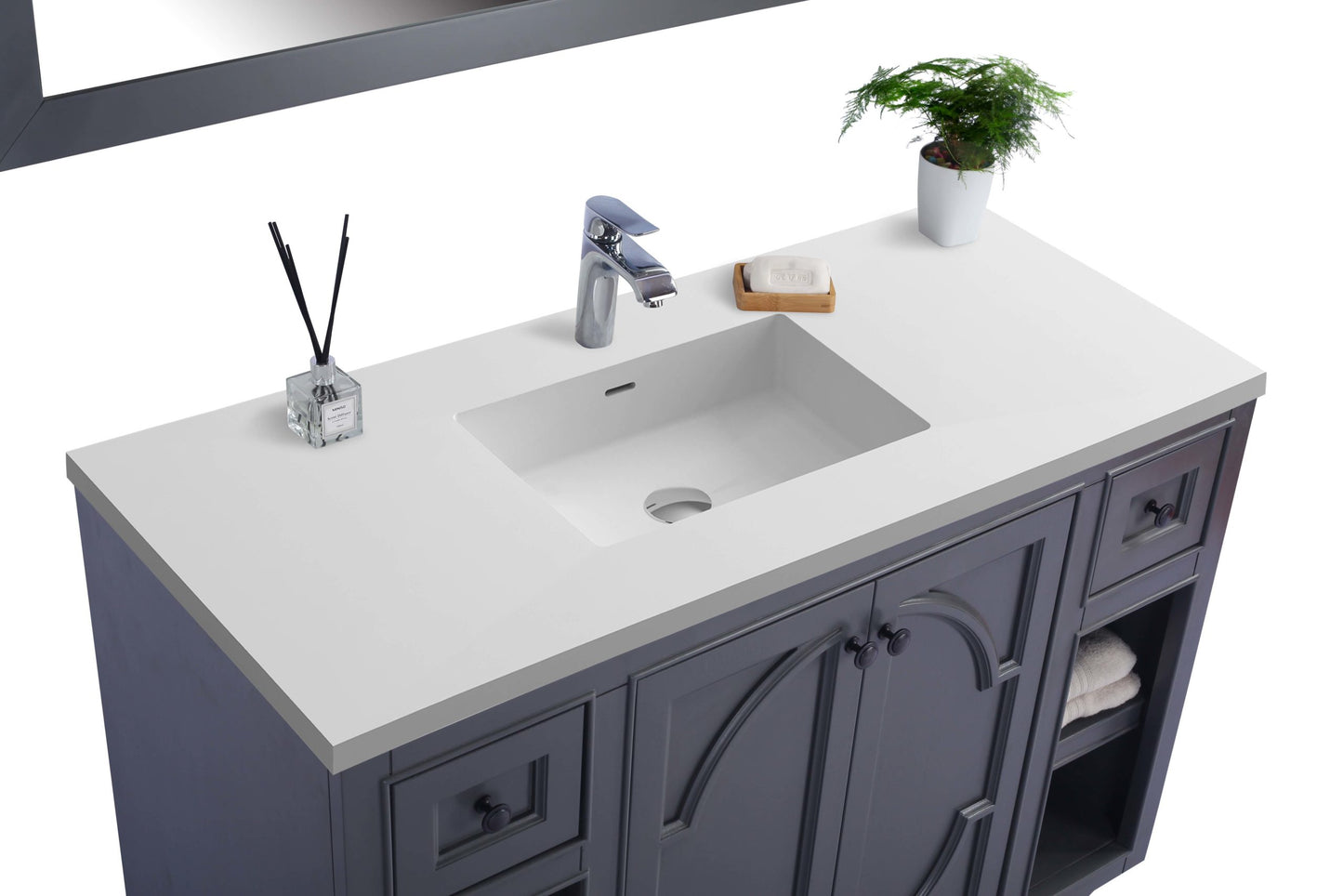 Laviva - Odyssey 48" Maple Grey Bathroom Vanity with Matte White VIVA Stone Solid Surface Countertop