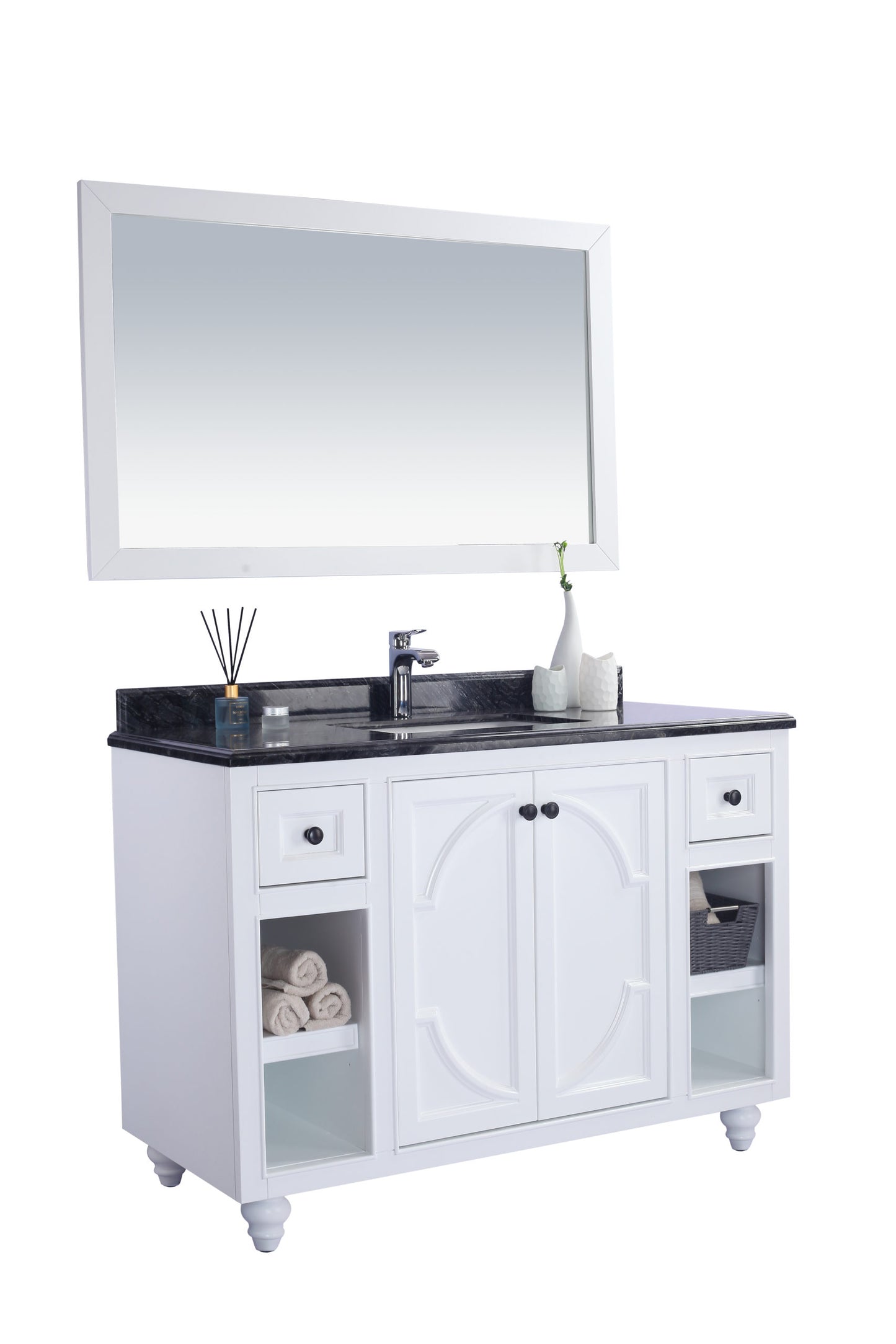 Laviva - Odyssey 48" White Bathroom Vanity with Black Wood Marble Countertop