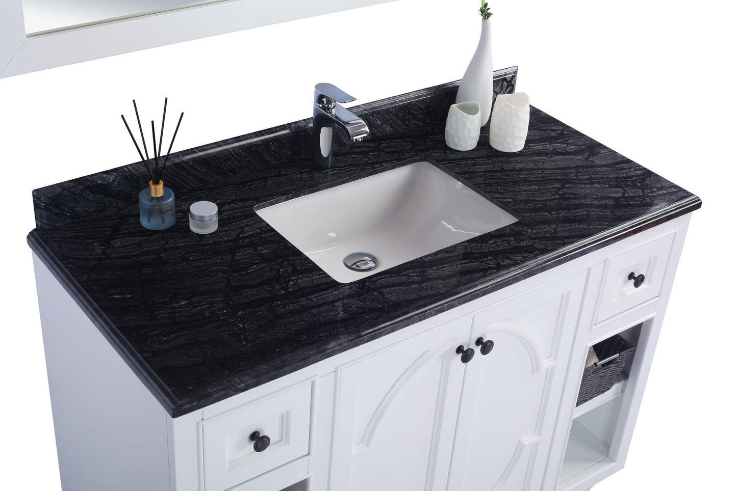 Laviva - Odyssey 48" White Bathroom Vanity with Black Wood Marble Countertop